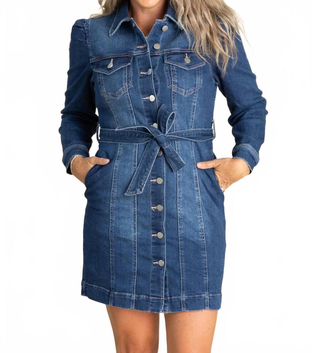 NEW RISEN puffed sleeve dress in dark wash